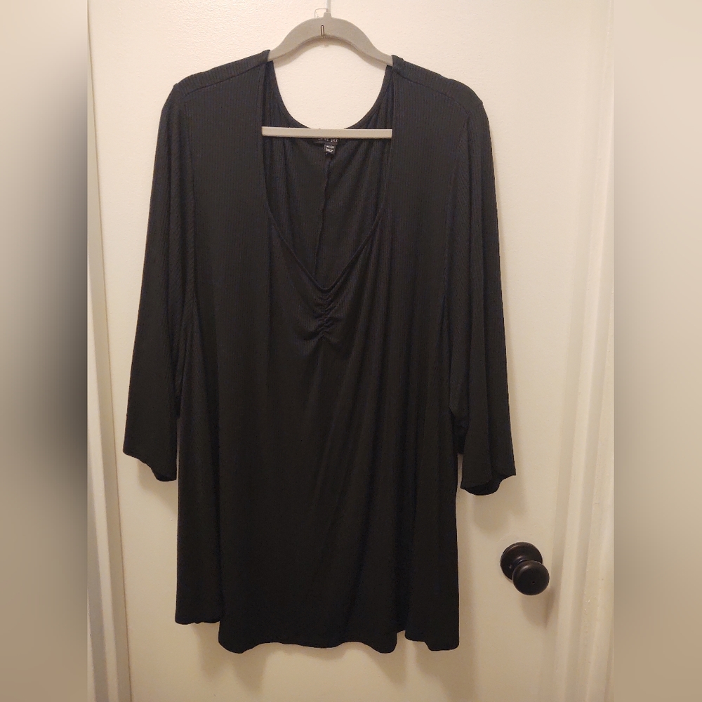 Lane Bryant Black Ribbed Long Sleeve V-neck Top